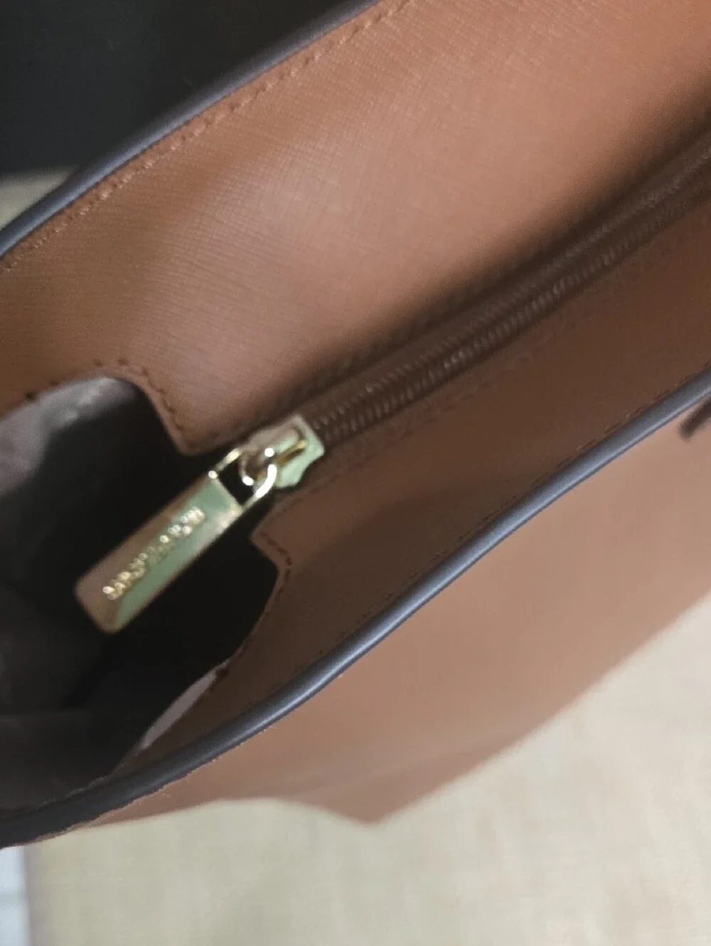 Michael Kors Brown  Leather Medium Zip Top Tote with Gold MK Charm